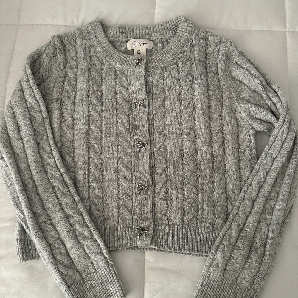 Jessica Simpson Bow-Button Cardigan Sweater - Gray